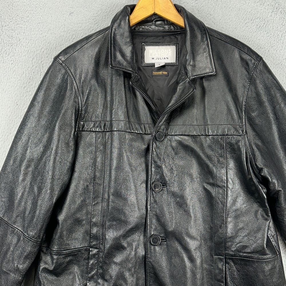 Wilsons Leather Jacket Mens L M.‎ Julian Black Thinsulate Car Coat EUC